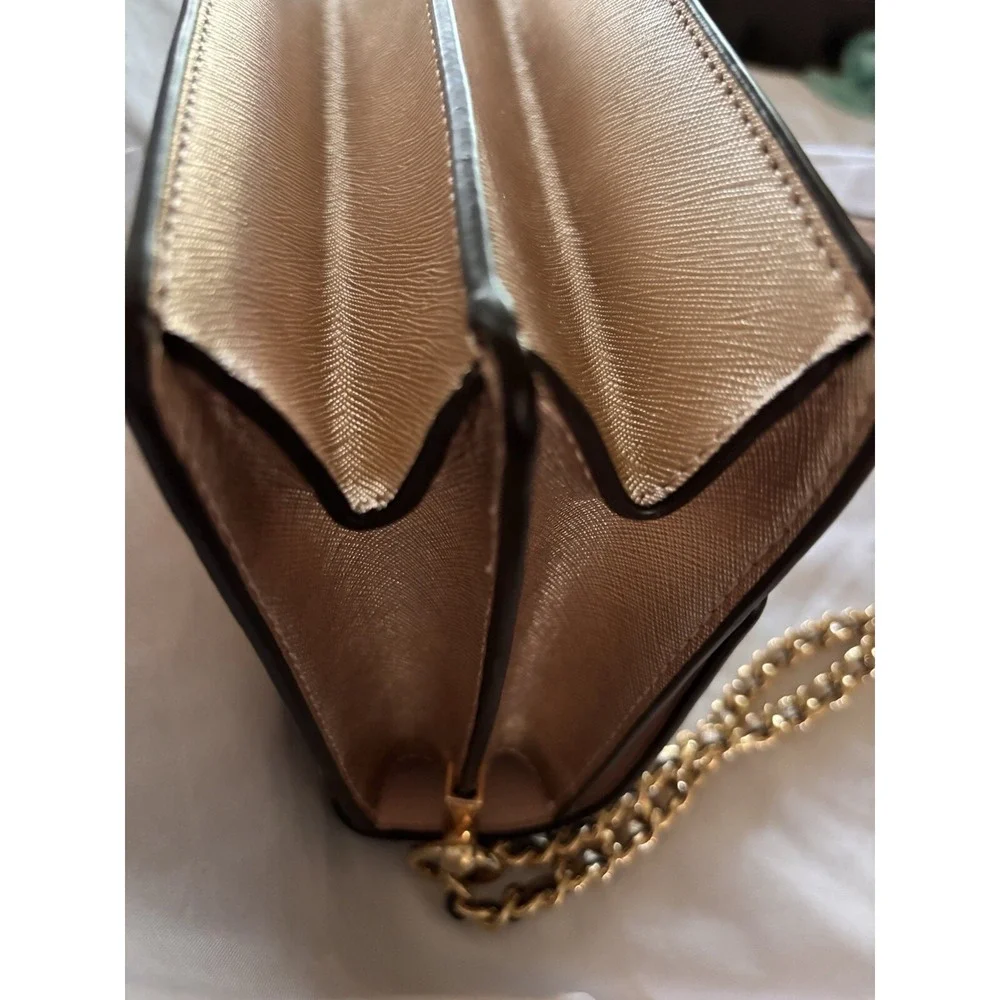 Tory Burch Robinson Convertible Metallic Rose Gold Leather Cross body New no tag